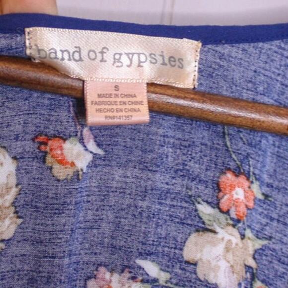 Band Of Gypsies Floral Jumpsuit Pantsuit Boho Hippie Resort Blue Brown - Picture 4 of 4